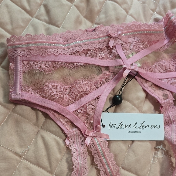 For Love And Lemons Pink Satin Lace Garter Belt Size XXS NWT - Picture 2 of 5